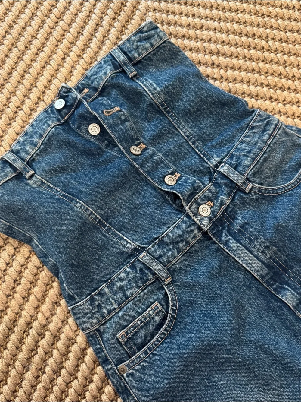 Zara Dark Blue Denim Midi Dress with Buttoned Bust - Picture 2 of 5